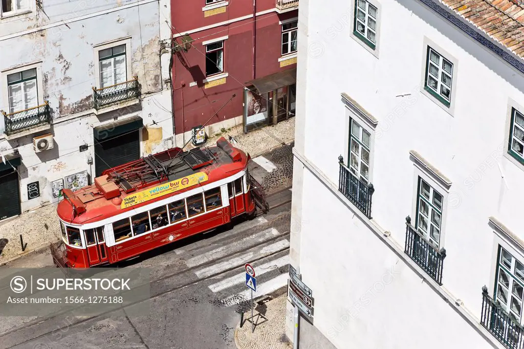 tram across high town in lisbon. portugal