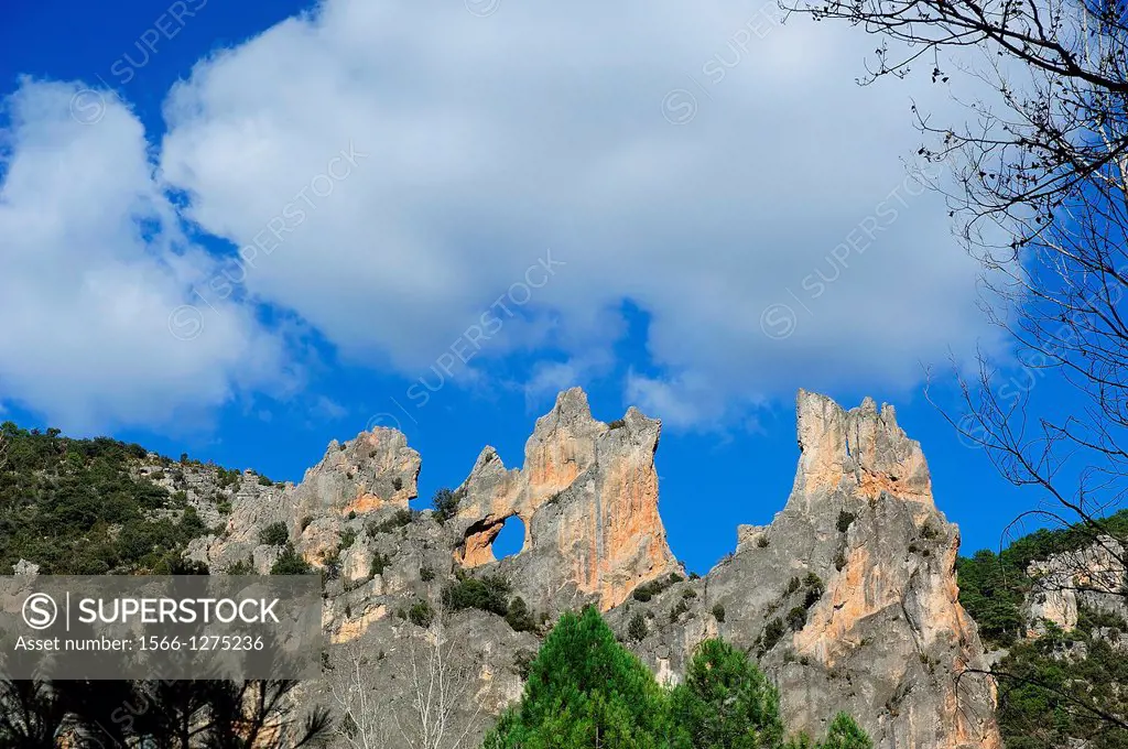 Erosion has created strange shapes in the limestone. Alto Tajo Natural Park, Guadalajara, Spain