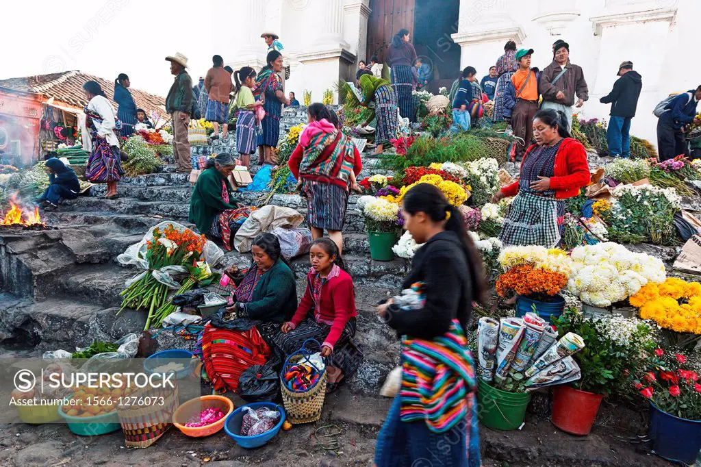 chichicastenango market in front santo tomas church. guatemala