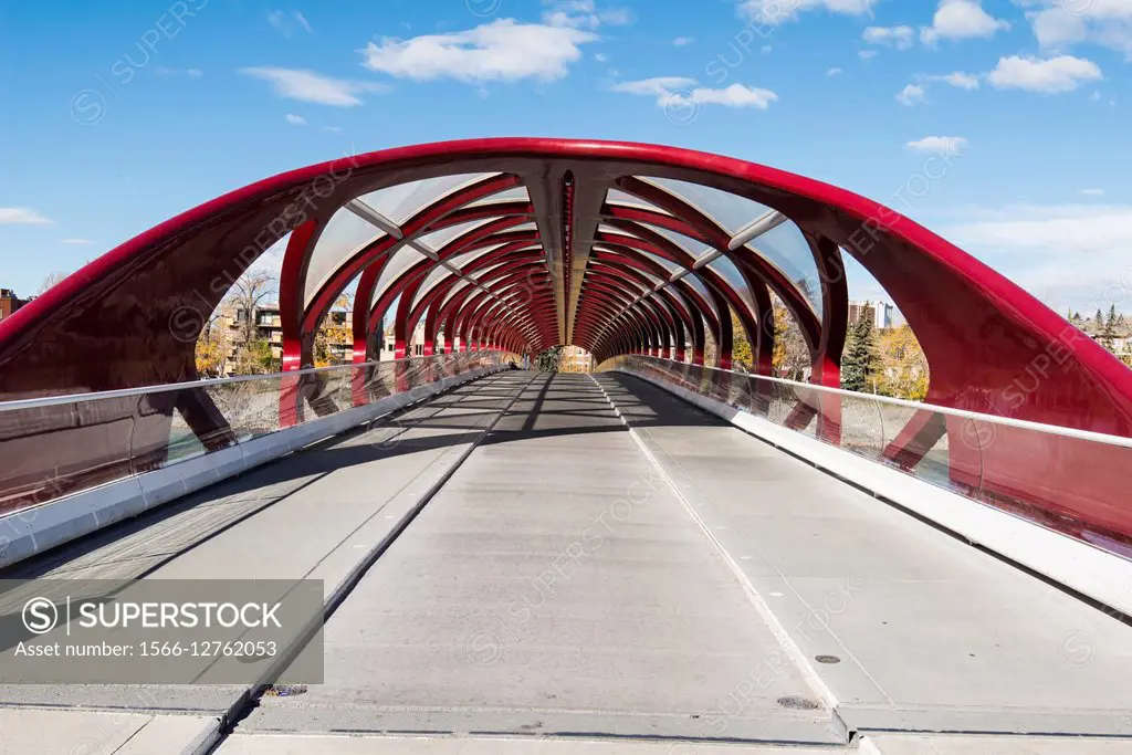 The Peace Bridge over the Bow River in downtown Calgary, Alberta, Canada.
