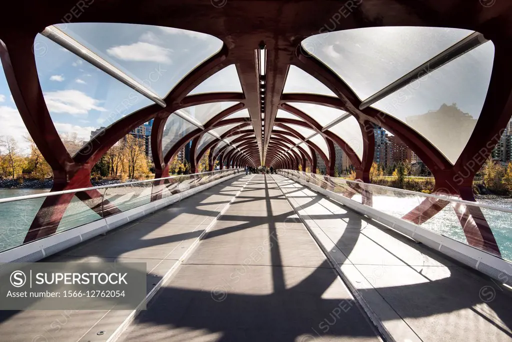 The Peace Bridge over the Bow River in downtown Calgary, Alberta, Canada.