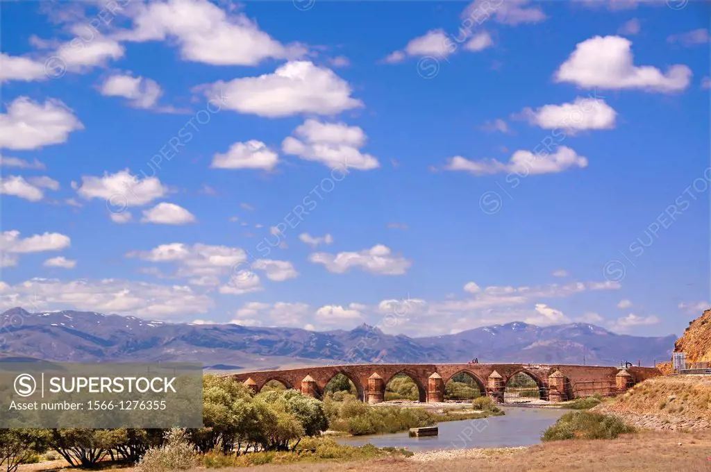 Çobandede bridge over the Aras River (aka Araks, Arax, Araxi, Araxes, Araz, or Yeraskh) on the Silk Road from Erzurum to Kars, masterpiece of the Seld...