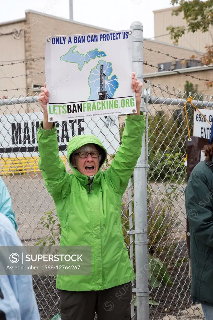 Detroit, Michigan - Neighbors and environmentalists protest a plan to allow U. S. Ecology´s waste facility to accept higher amounts of radioactive was...