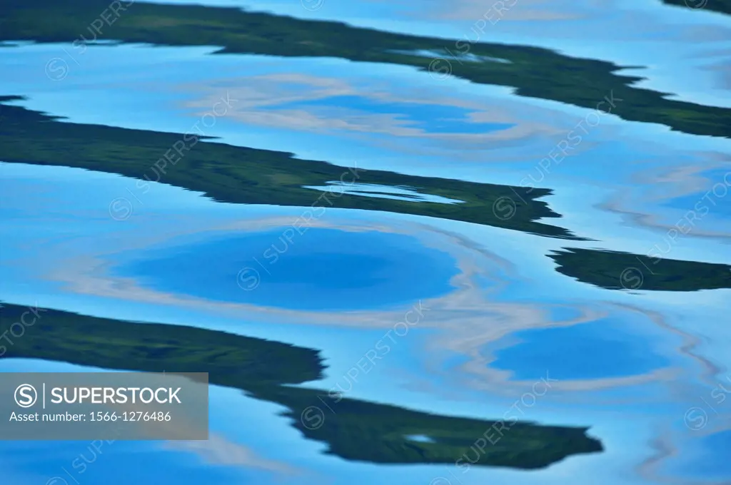 Sky reflections in calm seas (Burnaby Strait), Haida Gwaii (Queen Charlotte Islands) Gwaii Haanas NP, British Columbia, Canada.