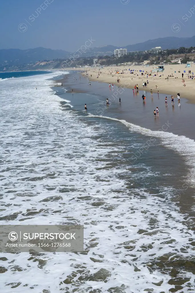 a view of the beach from the pier at Santa Monica, California, USA