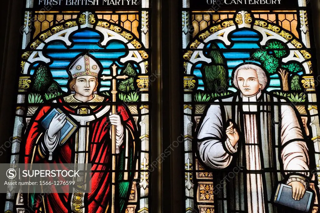 Stained Glass Window depicting two religious figures, Saint-George's Anglican Church, Montreal, Quebec, Canada.