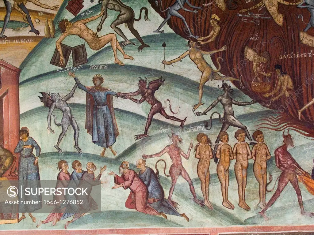 europe, romania, walachia, horezu monastery, fresco, doomsday.