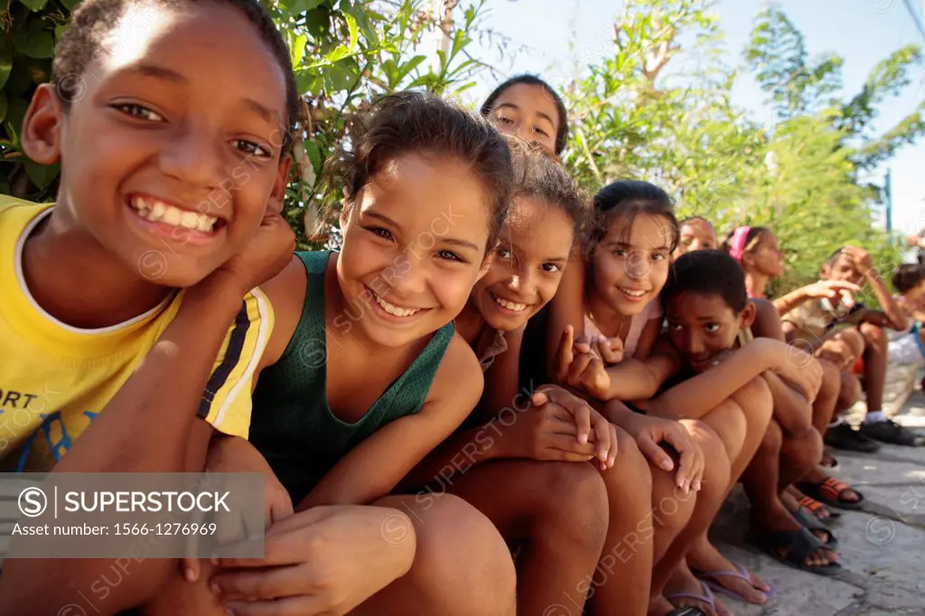 curious children on the island Cayo Granma, island near Santiago de Cuba, Cuba, Carribean.