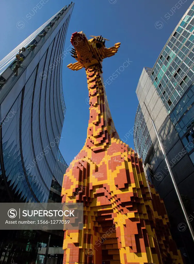 Lego giraffe, Sony Center, Berlin,  Potsdamer Platz , Germany, Europe.