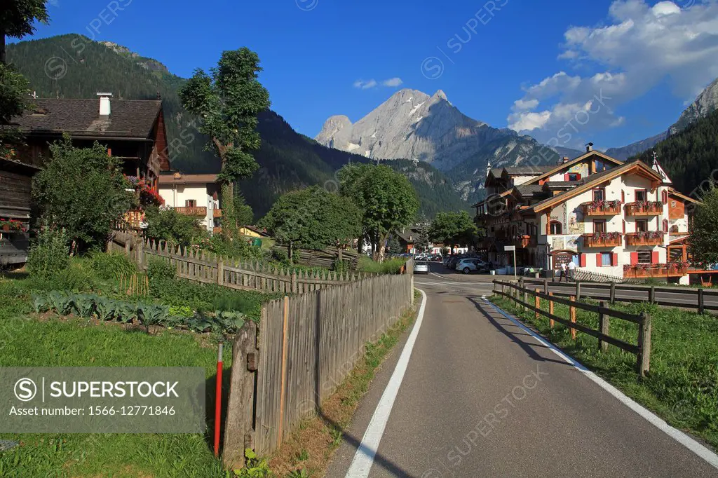 Street in Canacei, in the Fassa valley. Italians Alps. Italy.