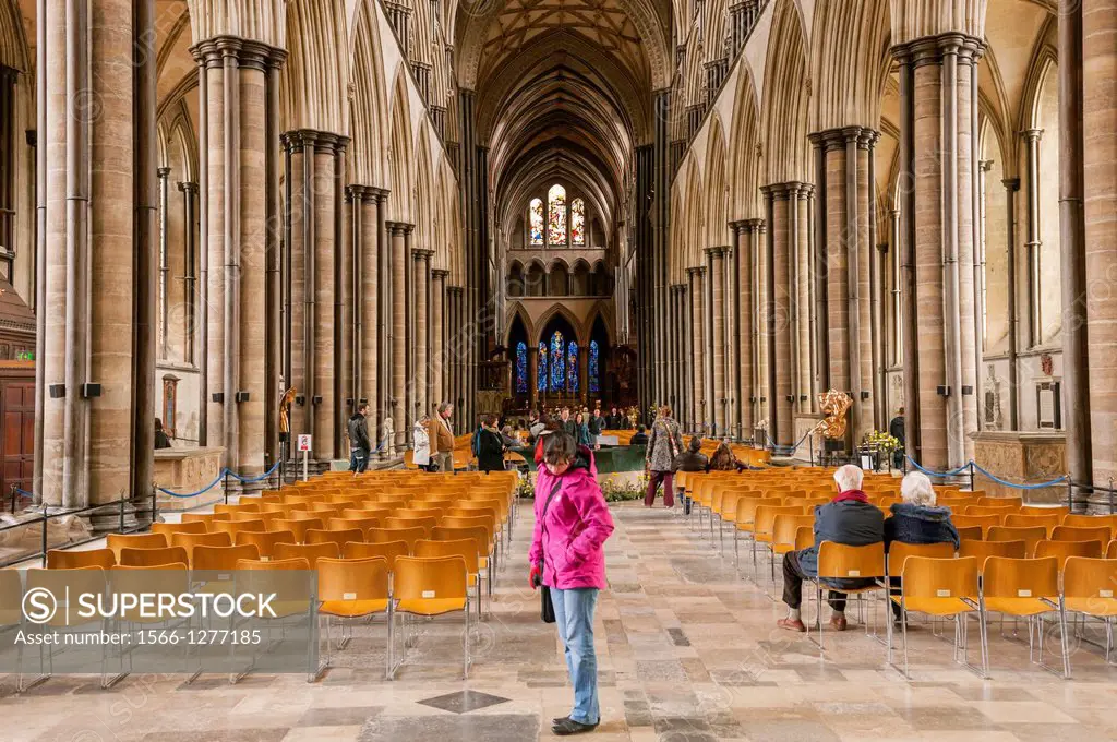 The interior of Salisbury Cathedral in Salisbury , Wiltshire , England , Britain , Uk.