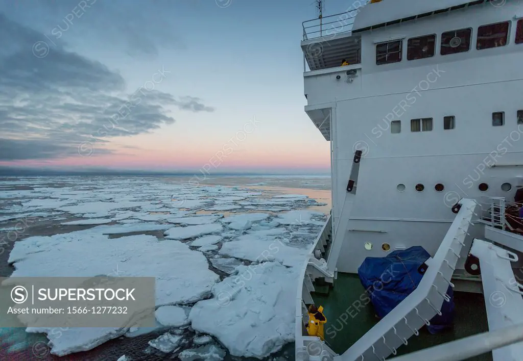 Sailing through pack ice on the Akademik Sergey Vavilov -Russian ice breaker used as a cruise ship, Greenland.