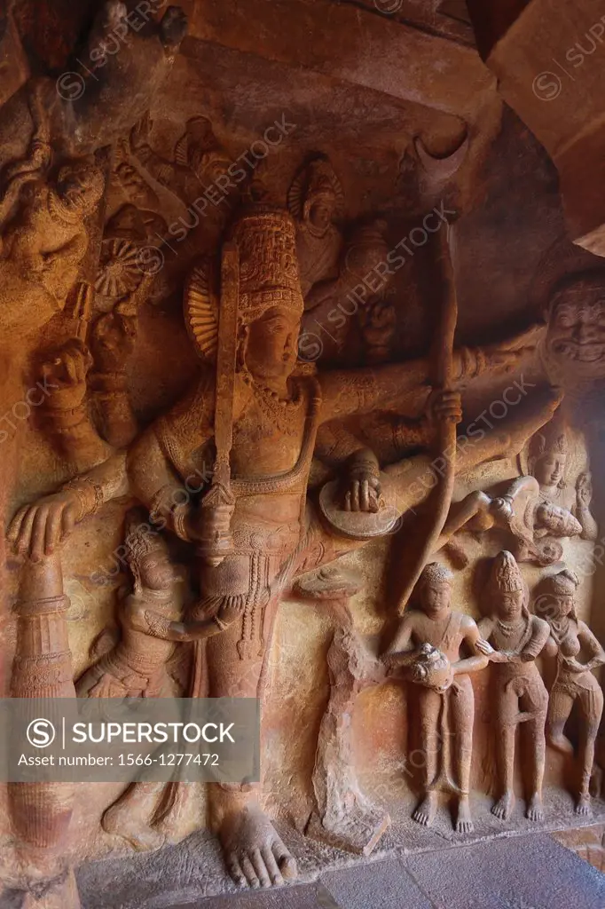 India , Karnataka State, Badami City, Badami Caves,Third Cave, dedicated to Visnu , built by Mangalesha