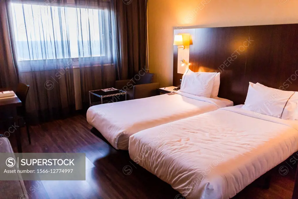 Barcelona, Spain, Luxury Hotel, AC Marriott Forum. Hotel Bedroom.