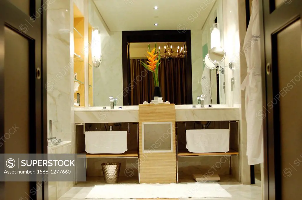United Arab Emirates, Dubai. Kempinski Hotel, room bathroom.