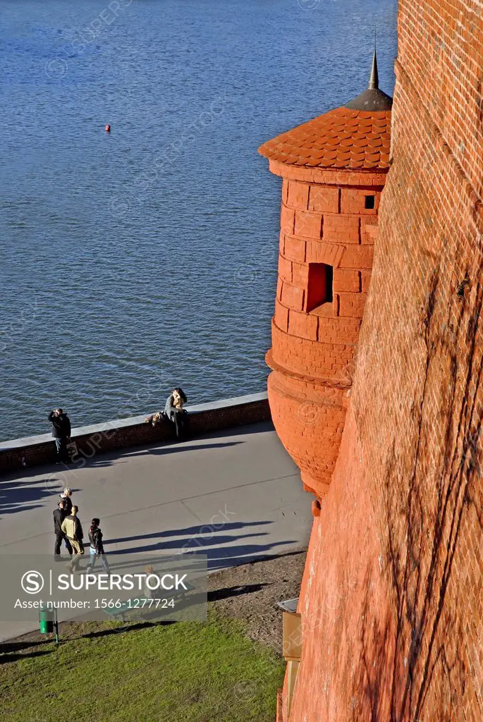 bartizan on the fortifications of the Wawel Castle by the Vistula River, Krakow, Poland, Central Europe