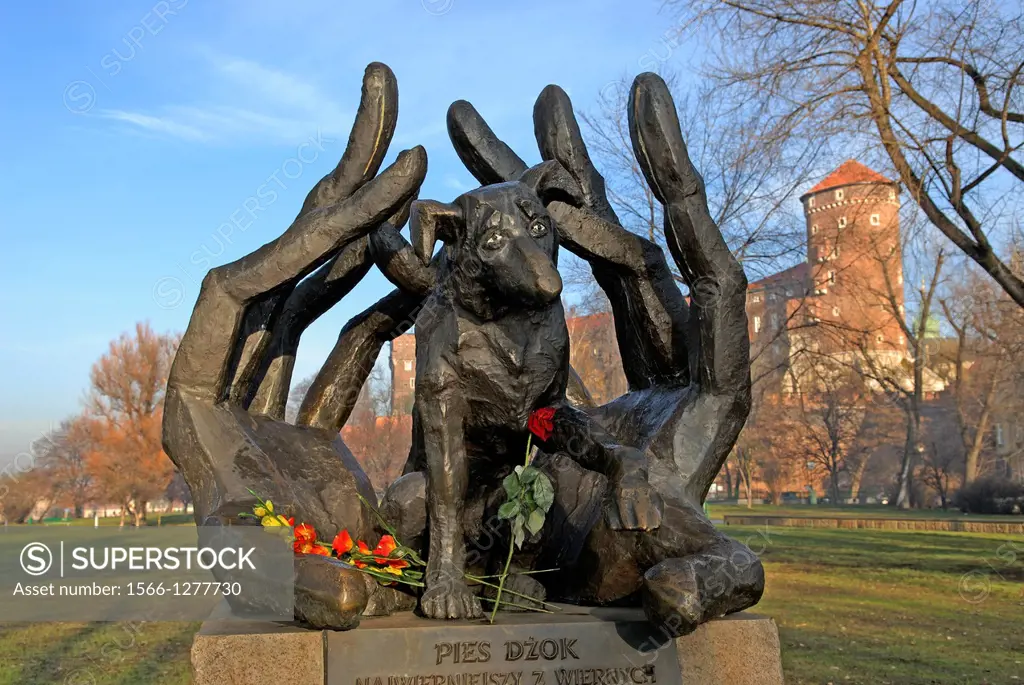 monument of dog Dzok, Wawel Royal Castle, Krakow, Poland, Central Europe