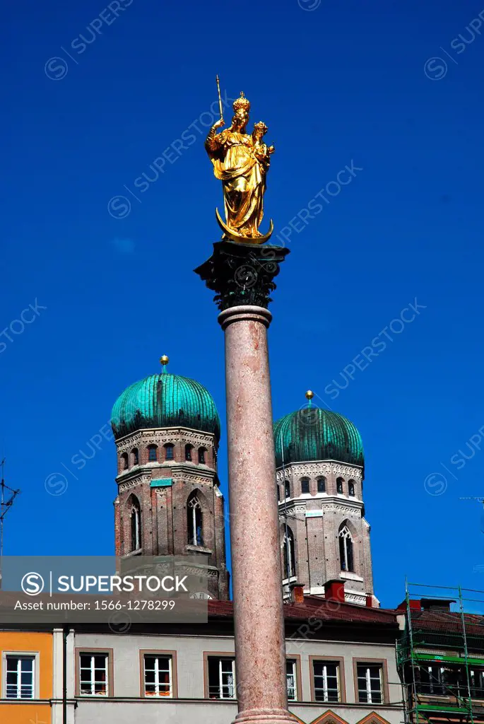 Look at Marian column and the Frauenkirche in Munich
