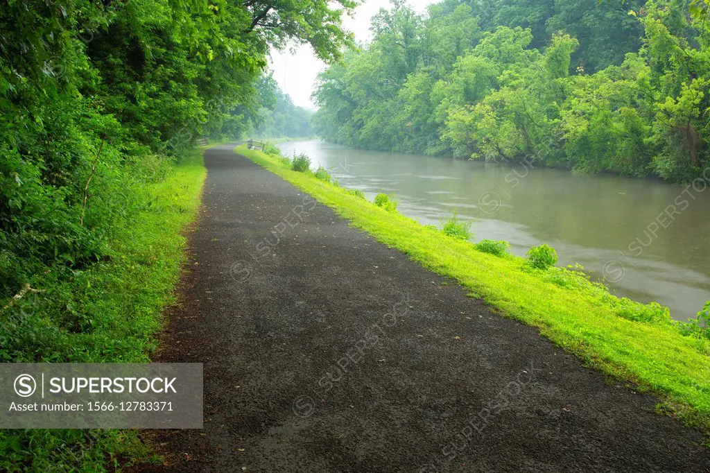 Towpath trail along Delaware & Raritan Canal, Delaware & Raritan Canal State Park, New Jersey.