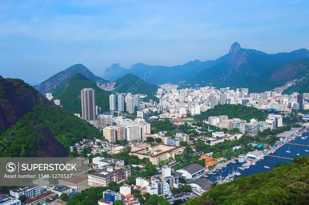 View over Botafogo and the Corcovado from the Sugar Loaf Mountain, Rio de Janeiro, Brazil.