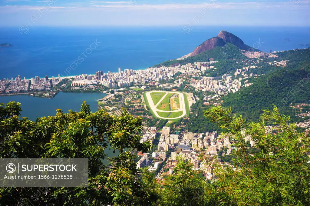 View from the Corcovado over Ipanema, Leblon and the Jockey Club, Rio de Janeiro, Brazil.