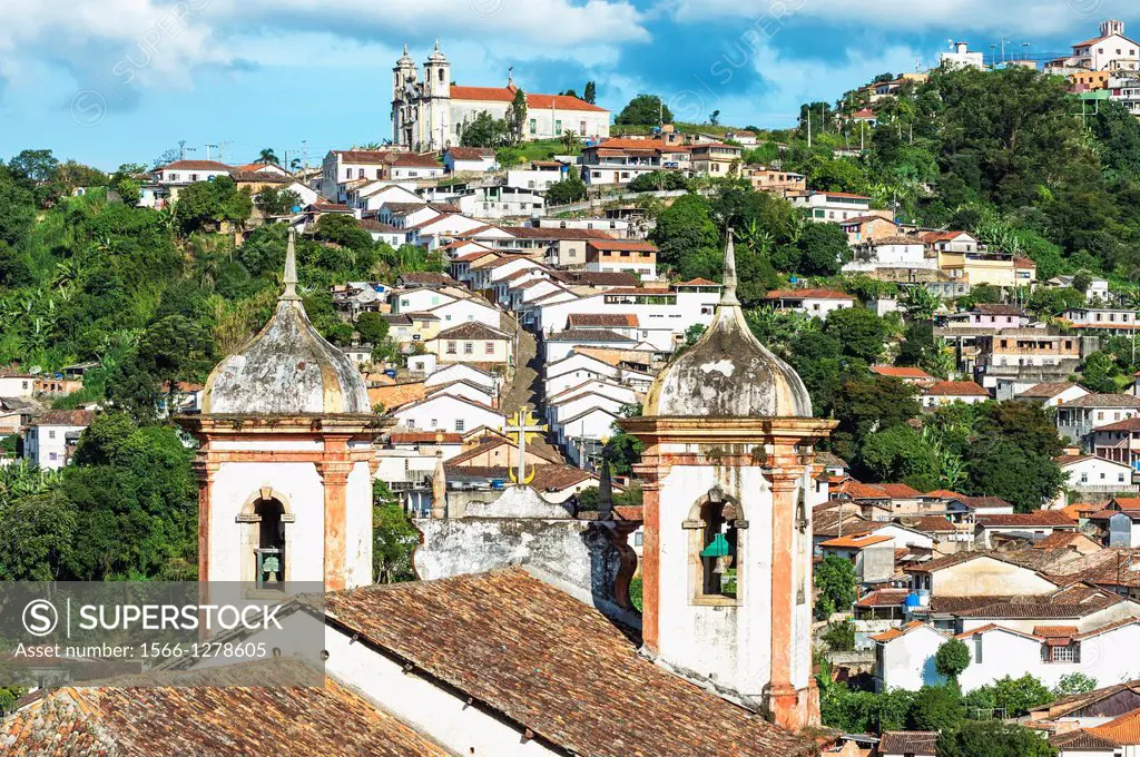 View over Santa Efigenia and Nossa Senhora do Conceiçao Churches, Ouro Preto, Minas Gerais, Brazil.