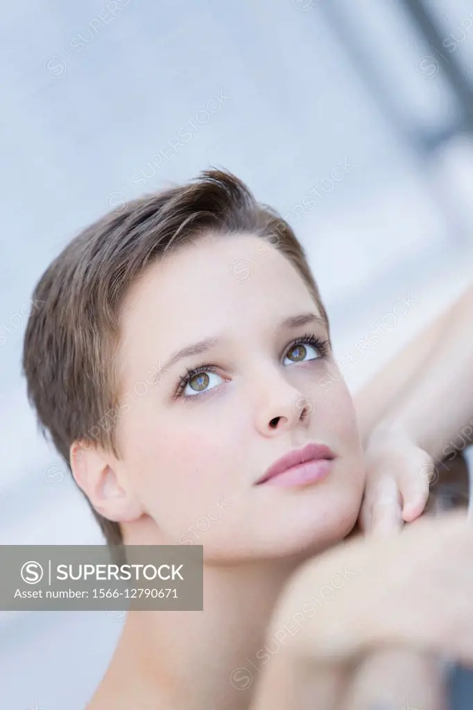 Short-haired teengirl portrait.