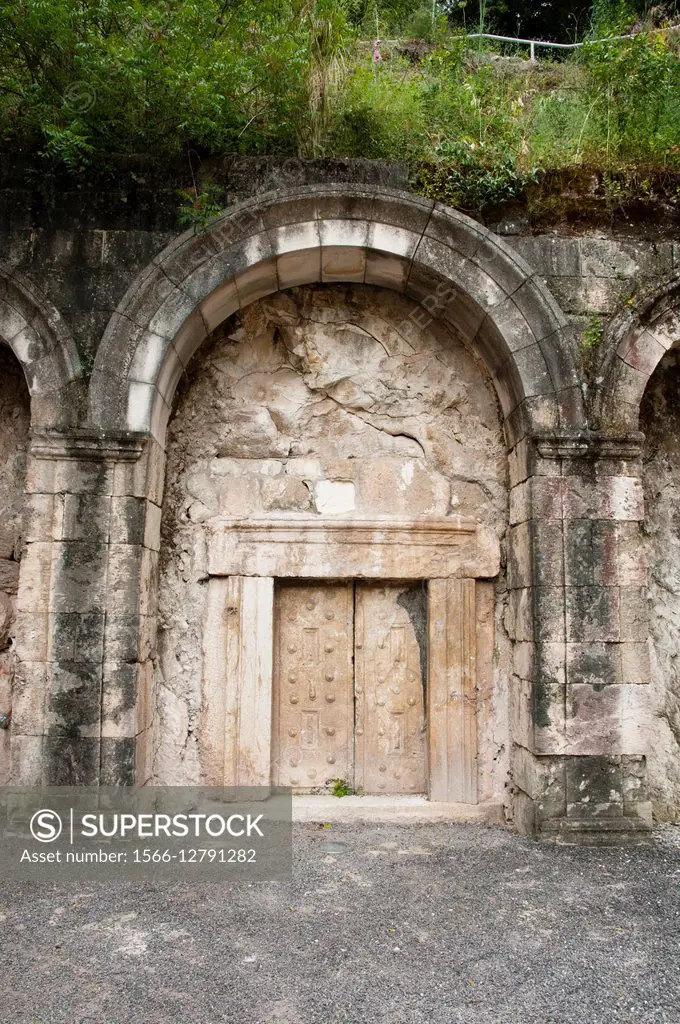 An entrance to a catacomb at Beit Shearim Israel. during the 2-4 centuries CE (the Roman period). The people of Beit She´arim dug ornate catacombs, in...