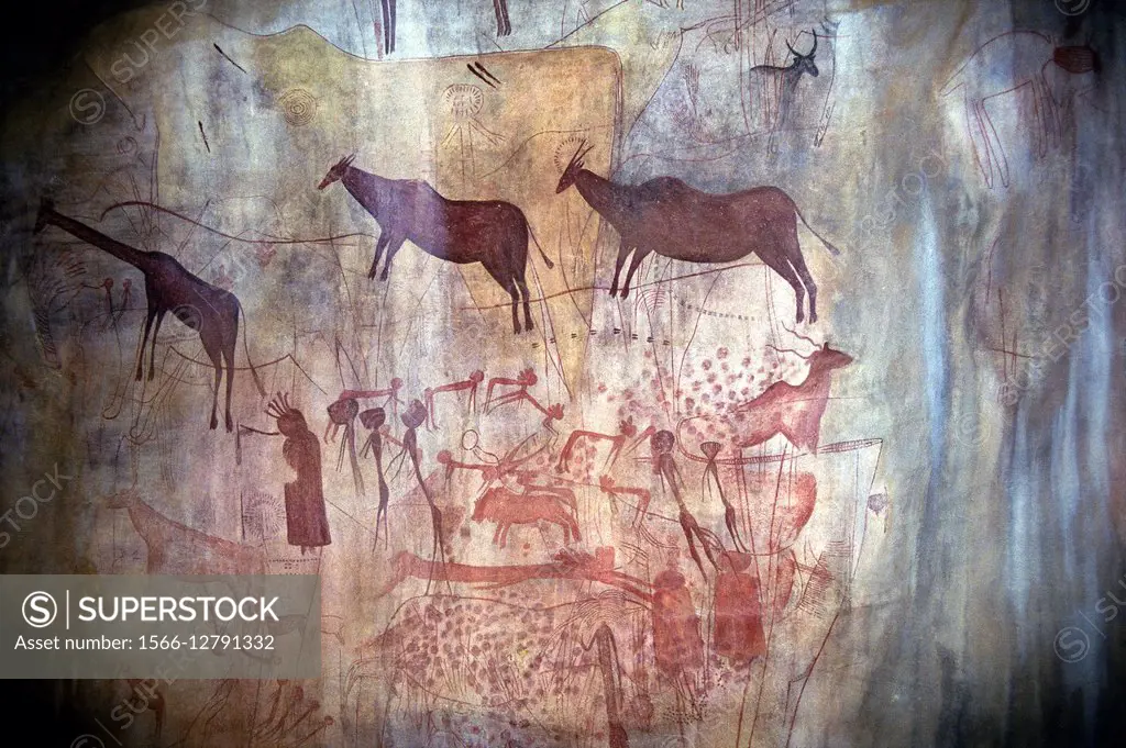 The Kondoa Irangi Rock Paintings near Kolo, Tanzania This rock paintings depicting here a hunting scene are believed to be 1500 years old.