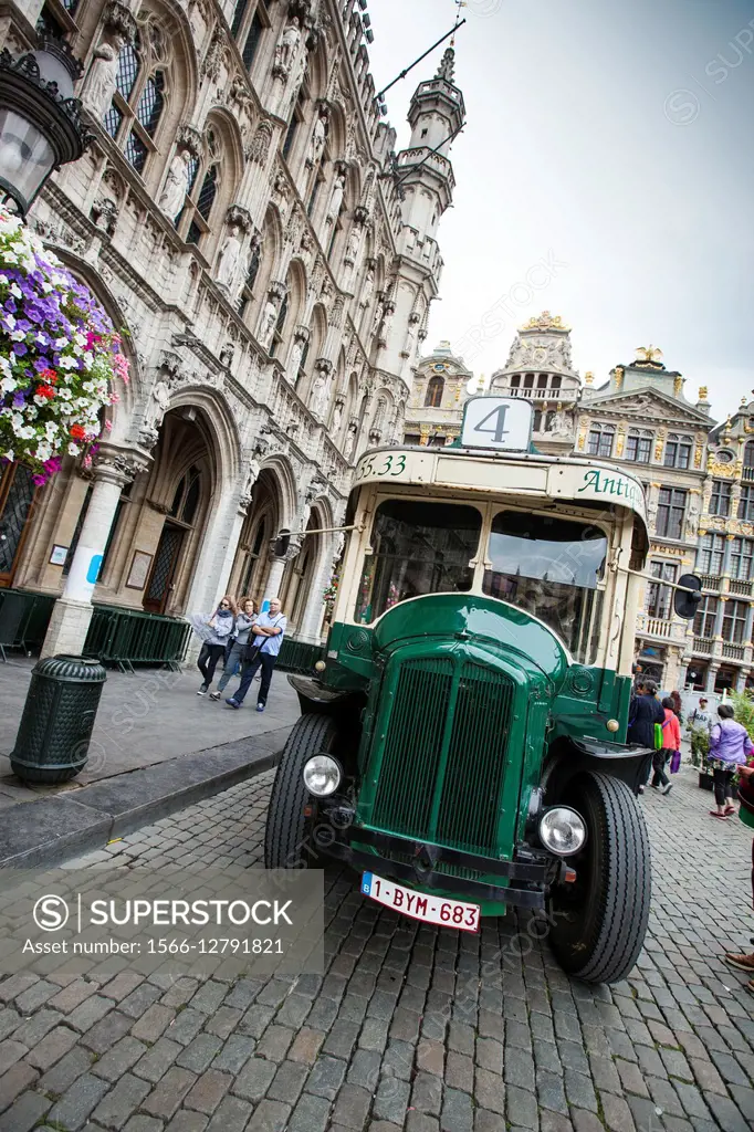 Old bus in Grand Place in Brussels, Belgium