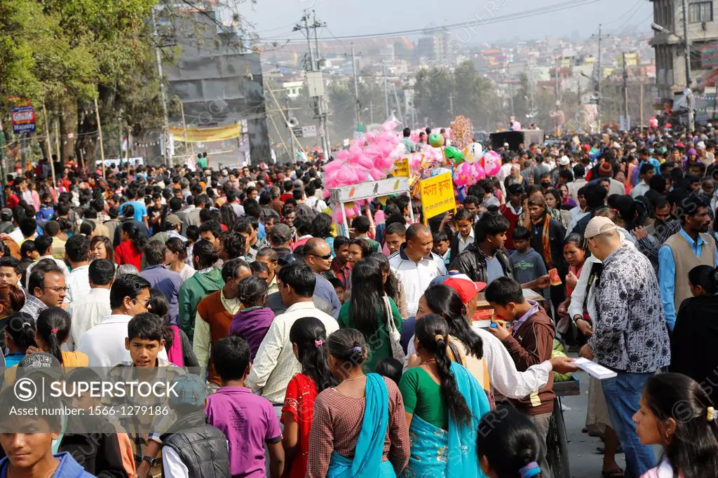 Nepal, City of Kathmandu, crowds of believers in the streets during the march 10th Maha Shivaratri (festival of god Shiva)