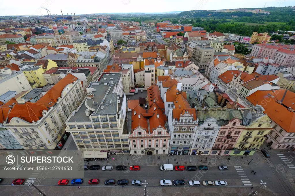 Republic Square seen from the tower of St. Bartholomew´s Cathedral, Pilsen, Czech Republic, Europe