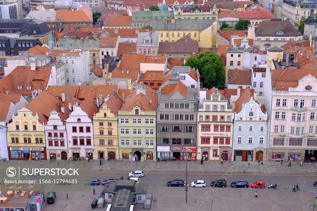 Republic Square seen from the tower of St. Bartholomew´s Cathedral, Pilsen, Czech Republic