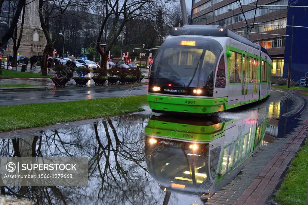 Tram by Euskalduna Conference Centre and Concert Hall, Bilbao, Biscay, Basque Country, Spain