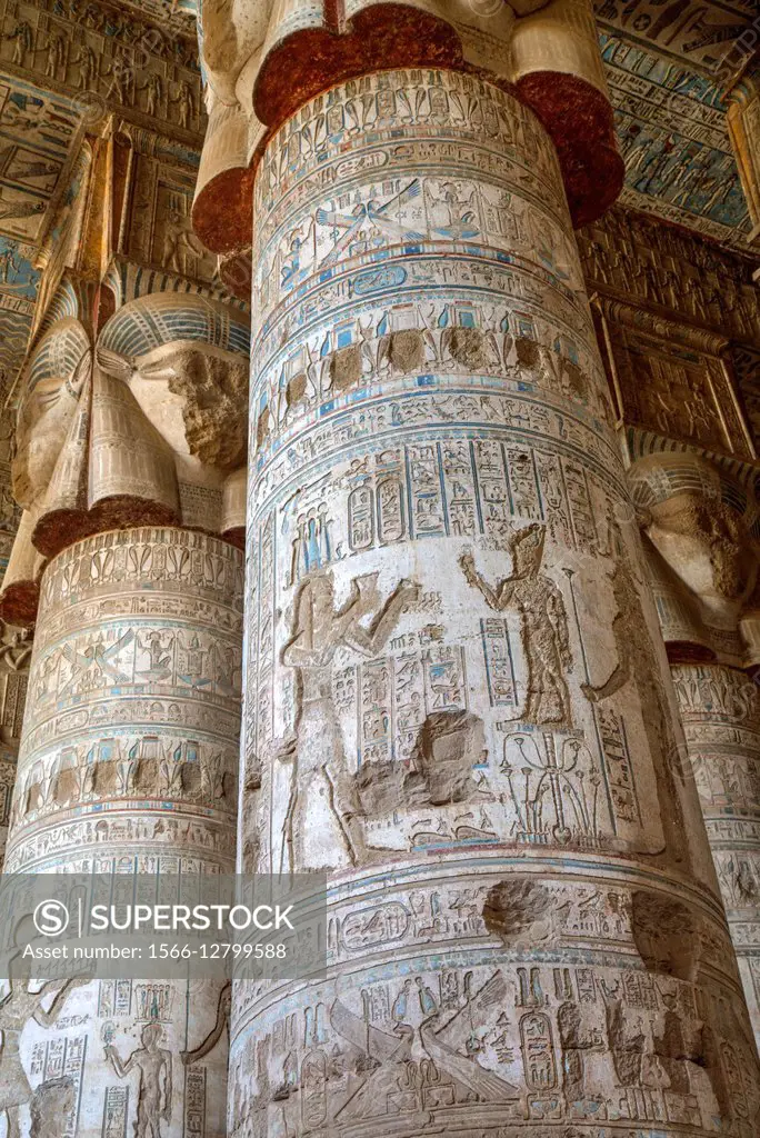 Hathor-headed Columns, Hypostyle Hall, Temple of Hathor, Dendera, Egypt