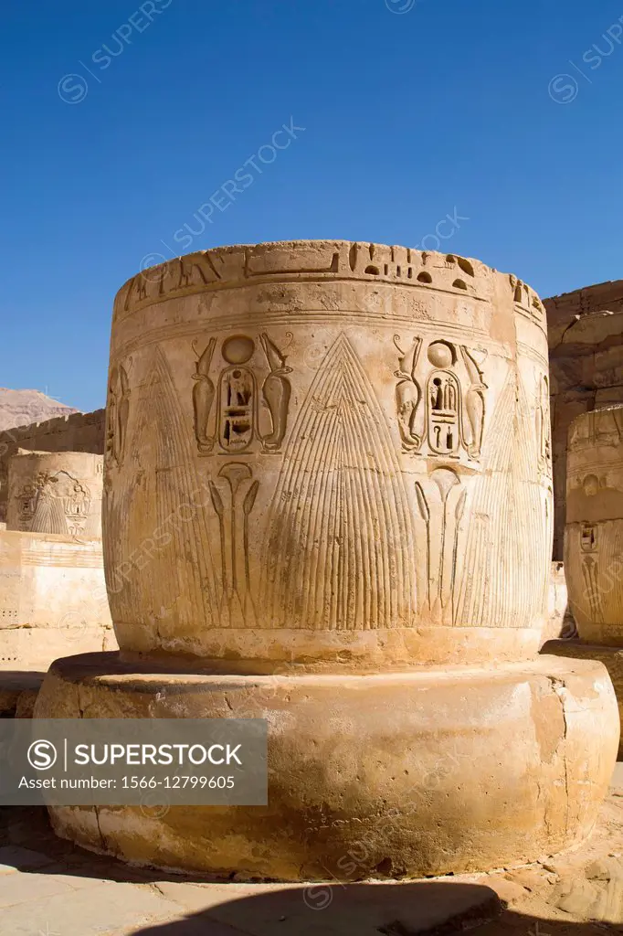Columns in Hypostyle Hall, Medinet Habu (Mortuary Temple of Ramses III), West Bank, Luxor, Egypt  