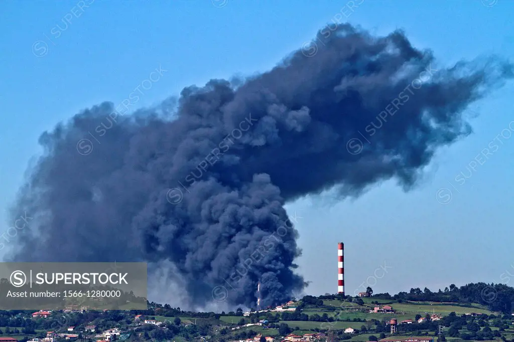 Fire in a thermal power station, Asturias, Spain.
