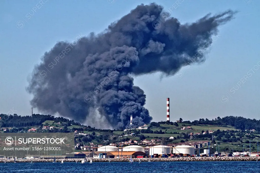 Fire in a thermal power station, Asturias, Spain.