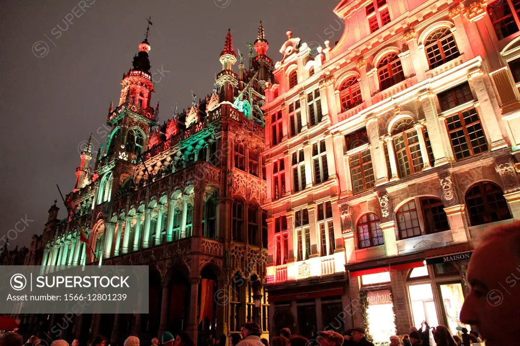 BRUSSELS BELGIUM-DECEMBER 5, 2014: Christmas illumination of Grand Place on December 5, 2014 in Brussels, Belgium. Grote markt is world heritage site.