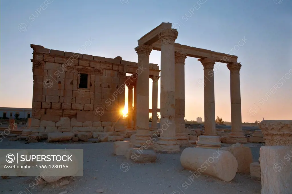 Sunrise over the ruins of the ancient city of Palmyra, Syria.