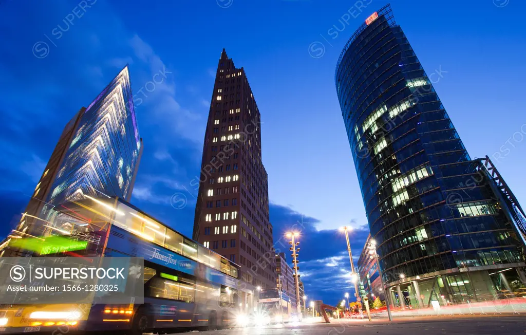 Potsdamer Platz with Daimler Chrysler buiding , Kollhoff Tower, Bahn Tower, Potsdam Square, Berlin, Germany, Europe.