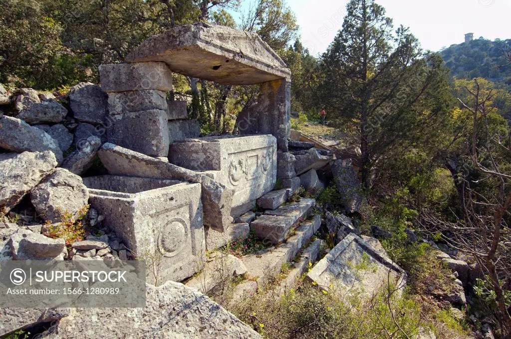 Lycian sarcophagus, Antique city of Termesos (Termessus) Taurus Mountain, Turkey, Western Asia.