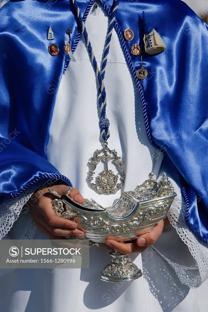 Utensil of silver or alpaca called naveta where you keep the incense, Holy week procession, Spain.