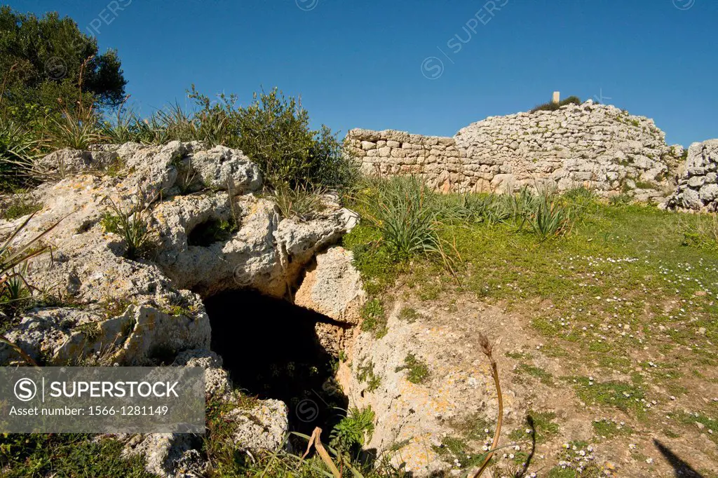 Round Hypogeum. Sanctuary and Talaiot Son Na Caçana, X century BC. Alaior.Menorca.Balearic islands.spain.