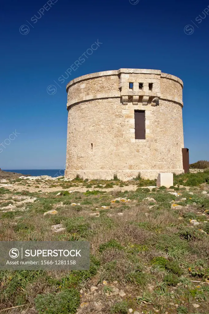 Tower Taulera, Fortress of Isabel II, nineteenth century. Port of Mahon. La Mola. Menorca. Balearic Islands. Spain.
