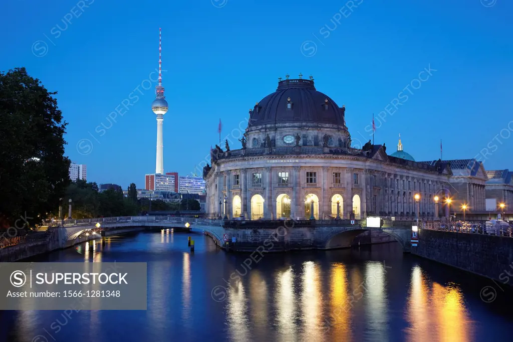 Museum Island on Spree river, Bode museum and Tv Tower view, Berlin