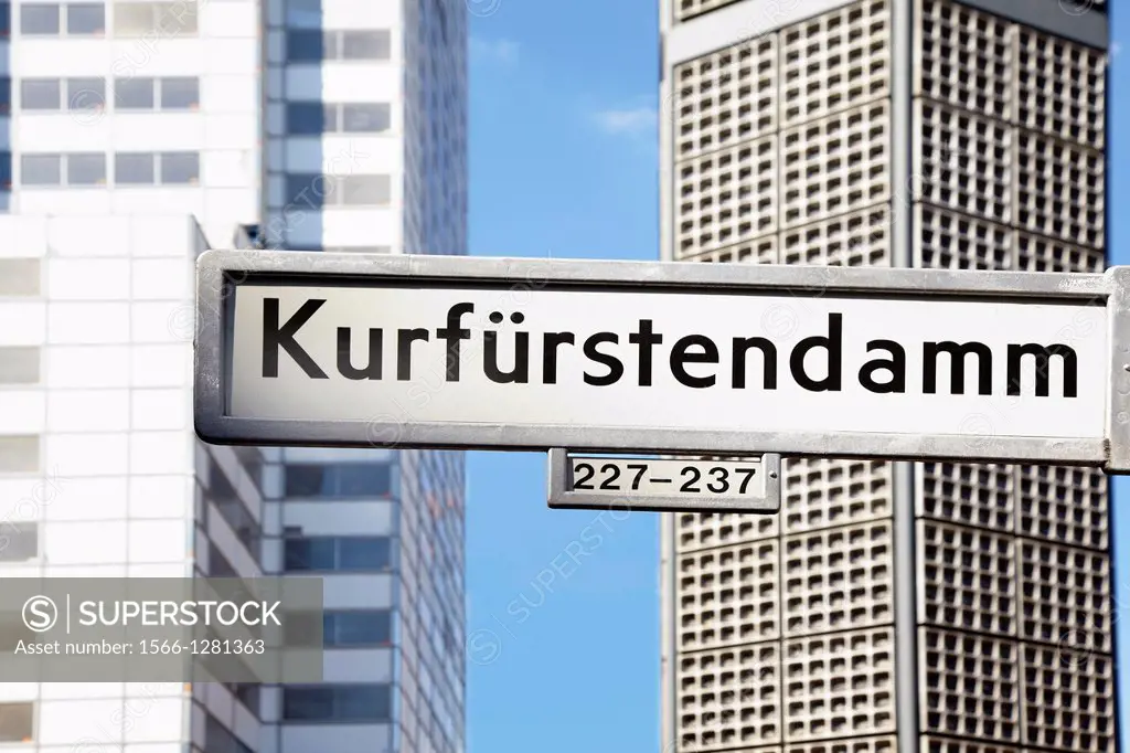 Kurfurstendamm road sign, shopping street in Berlin.