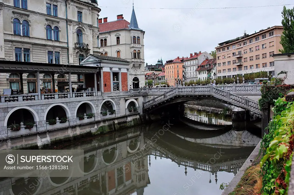 Joze Plecnik Bridge over the river Ljubljanica. Ljubljana, Slovenia