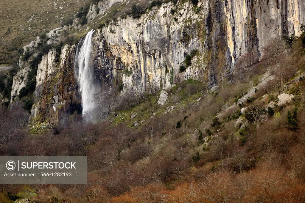 Water fall of Birth of Ason river (Cailagua Waterfall). The Natural Park Hillocks of Ason is located in the southeastern part of Cantabria, between Ga...