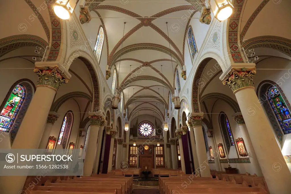 The interior view of the Cathedral Basilica of St. Francis of Assisi. Santa Fe. New Mexico. USA.